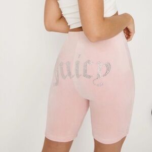 $5 ADD ON Juicy Couture Pink Velour Biker Shorts Gothic Rhinestone Logo Small